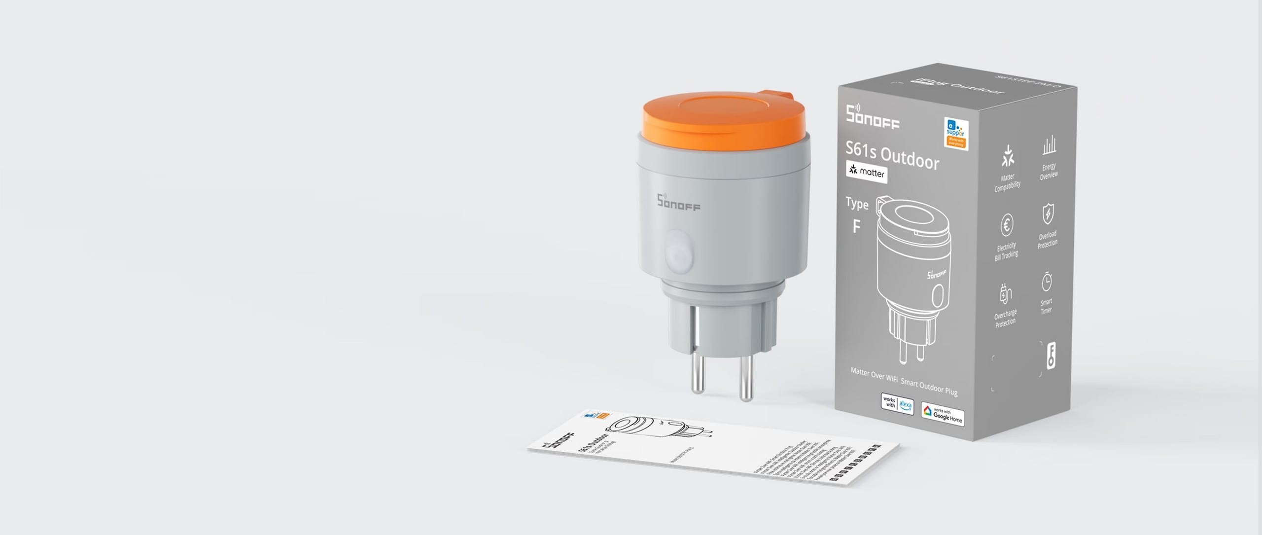 SONOFF S61STPF-PM-O gniazdko zewnętrzne Matter WiFi z pomiarem energii, typ F