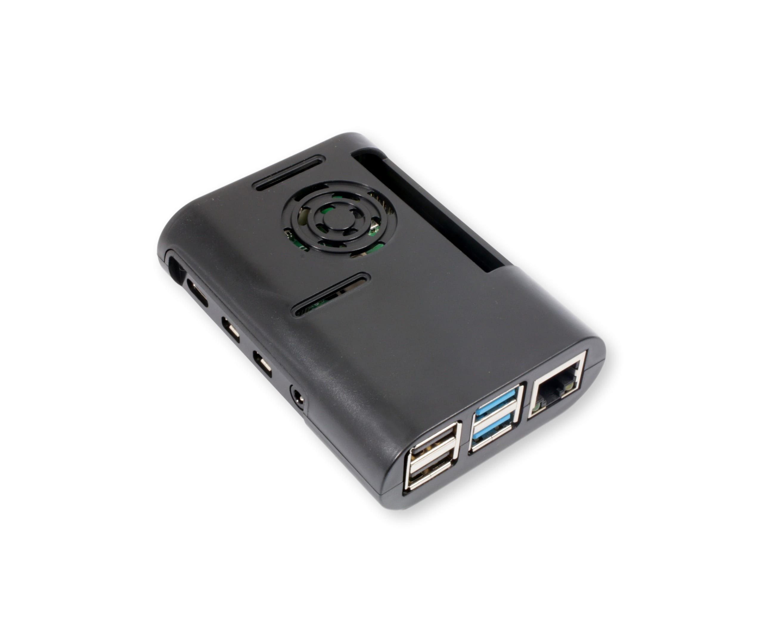 Raspberry Pi 4B 2GB w obudowie z wentylatorem i złączami USB oraz Ethernet