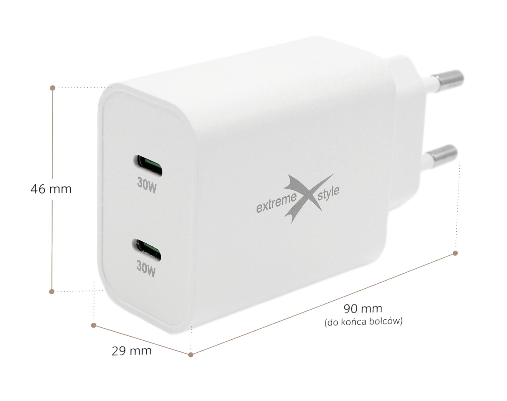 Ładowarka 60W + 2x USB-C Zestaw ładowarka 60W + 2x USB-C - USB-C, adapter do ładowania dwóch urządzeń