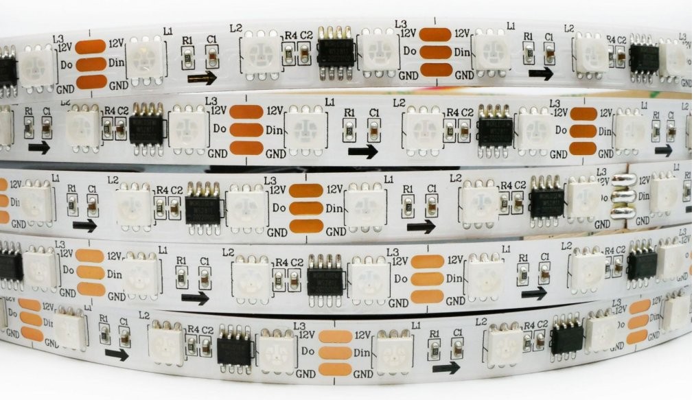 Taśma LED cyfrowa RGB 60D/m WS2811 12V 5m - widok przedniej strony
