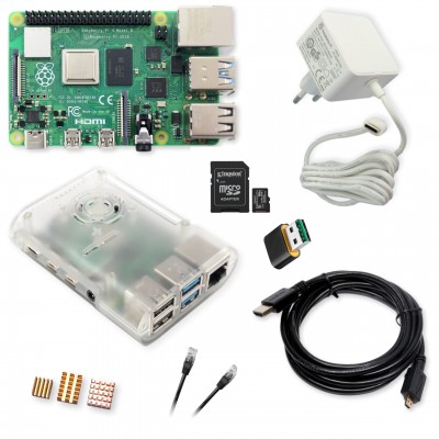 Raspberry Pi 4 Model B 2GB zestaw 64GB z zasilaczem, przezroczystą obudową i micro HDMI