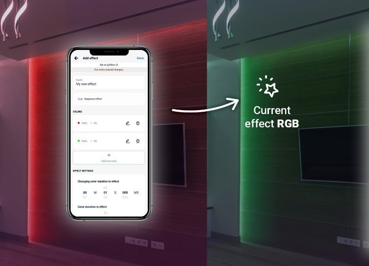 BleBox wLightBox v3 interfejs aplikacji mobilnej BleBox wLightBox v3 - dodawanie efektów RGB za pomocą aplikacji mobilnej