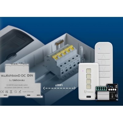 BleBox switchBoxD DC DIN podwójny przekaźnik WiFi na szynę DIN 12-24 V DC
