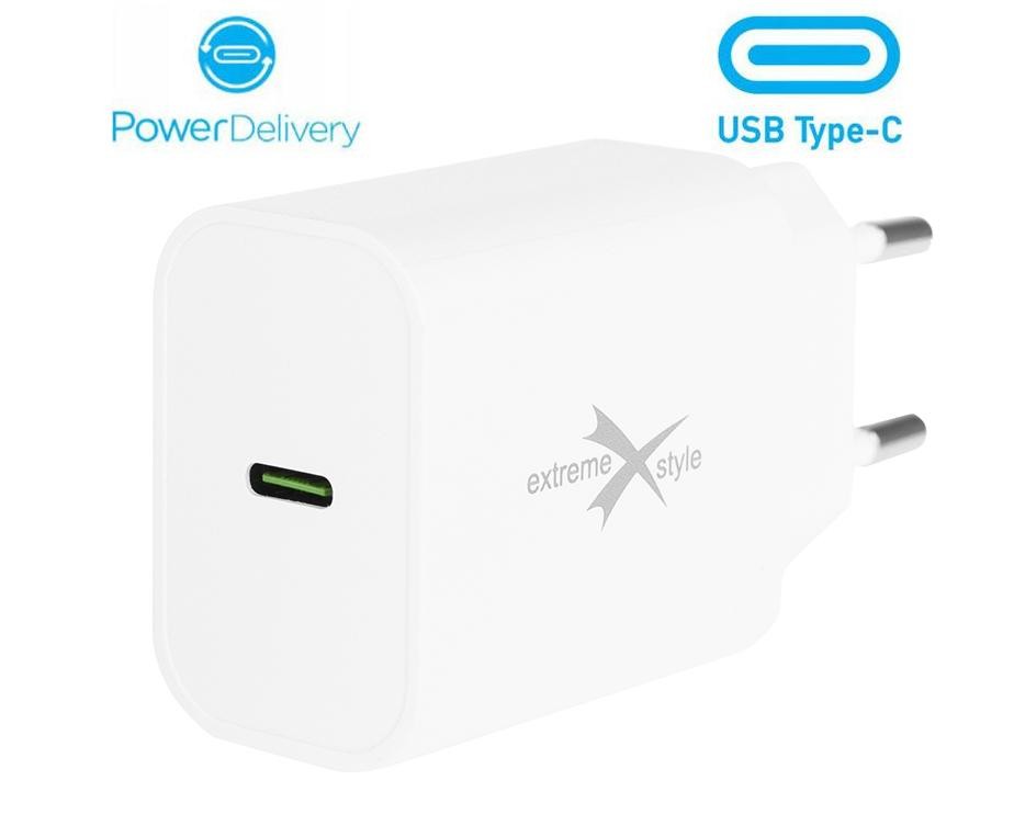 Zestaw ładowarka USB-C PD 25W + kabel Nylo 65W ładowarka USB-C PD 25W marki eXtremestyle z logo i portem USB-C