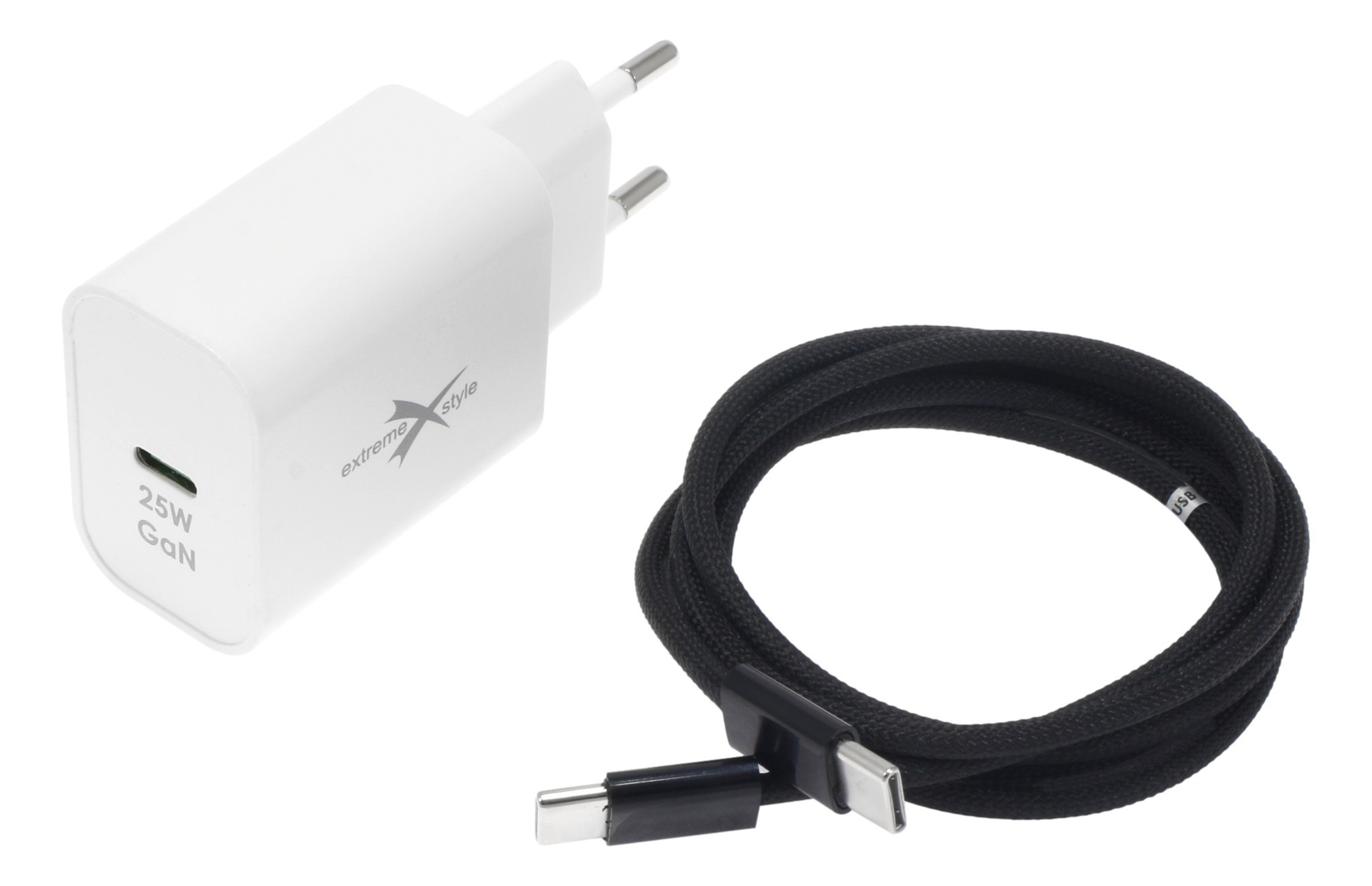 Zestaw ładowarki GaN 25W oraz kabel USB-C 65W czarny