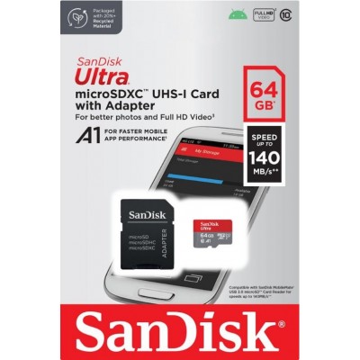 SanDisk Ultra microSDXC 64 GB UHS-I Class 10 U1 A1 140 MB/s + adapter SD