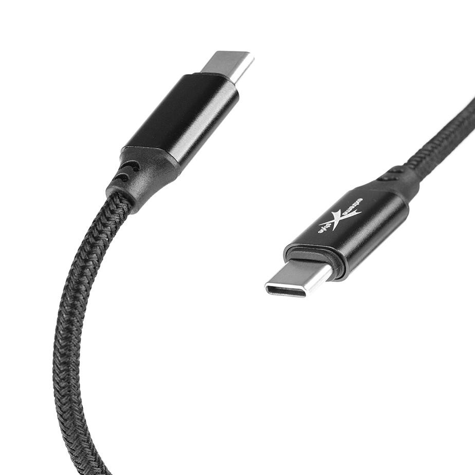 Zestaw X-Gear - kabel USB-C 100W + ładowarka GaN 65W Czarny kabel USB-C 100W w technice plecionki do ładowania iPad i iPhone