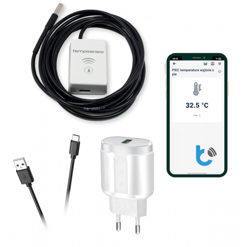 BleBox tempSensor czujnik temperatury WiFi z sondą 2 m i zasilaczem USB-C