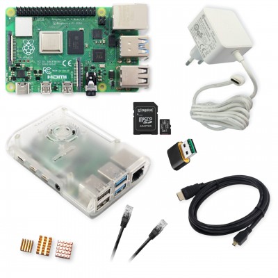 Raspberry Pi 4 Model B 2GB zestaw 64GB z zasilaczem, przezroczystą obudową i micro HDMI