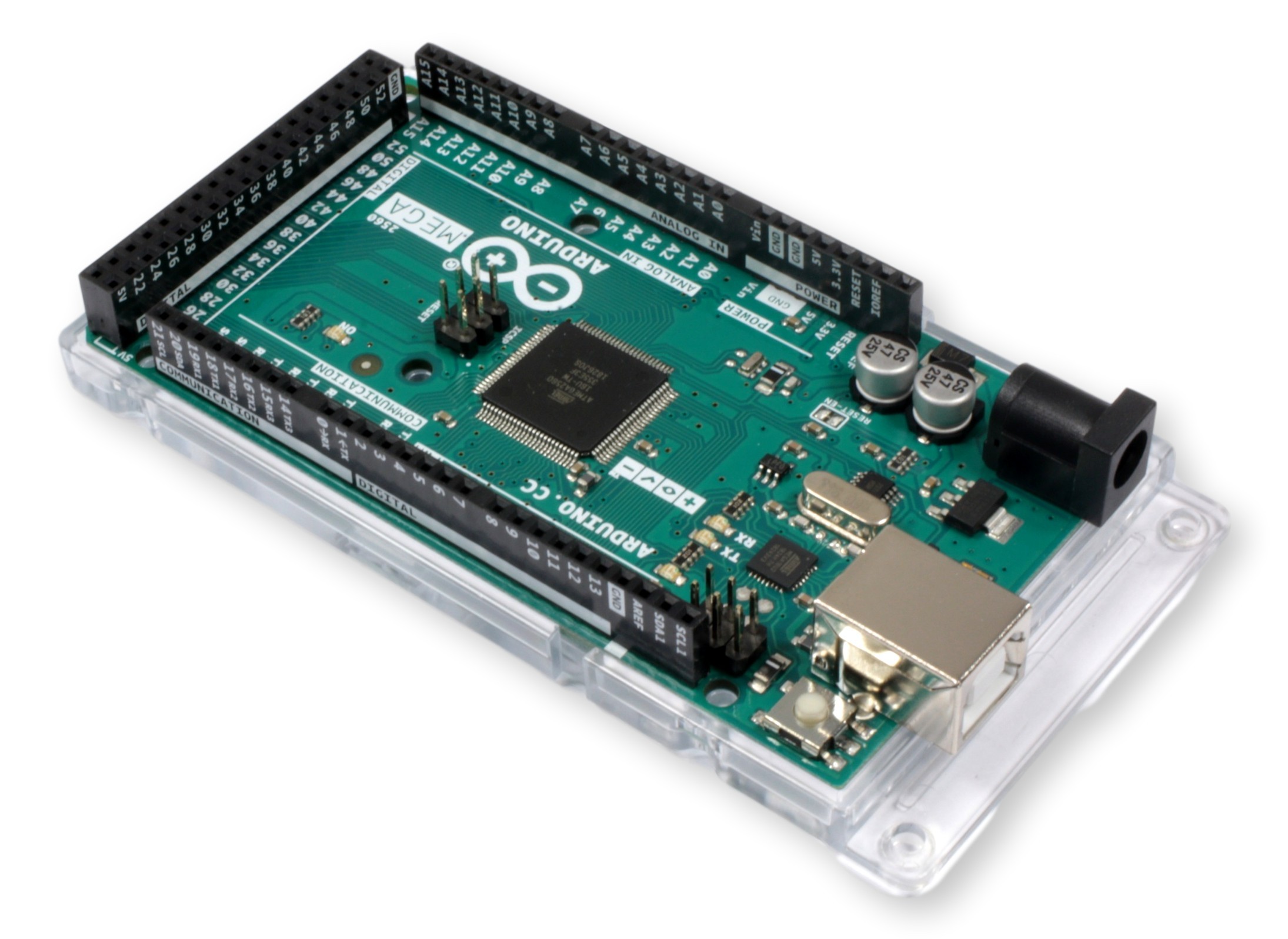 Mikrokontroler ATmega2560 w płytce Arduino Mega 2560 Rev3 - płyta główna z pinowymi złączami