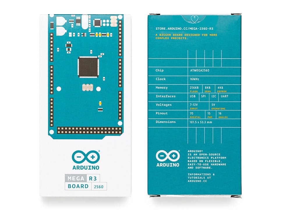 Płyta Arduino Mega 2560 Rev3 z mikrokontrolerem ATmega2560 - turkusowy kolor, szczegóły techniczne