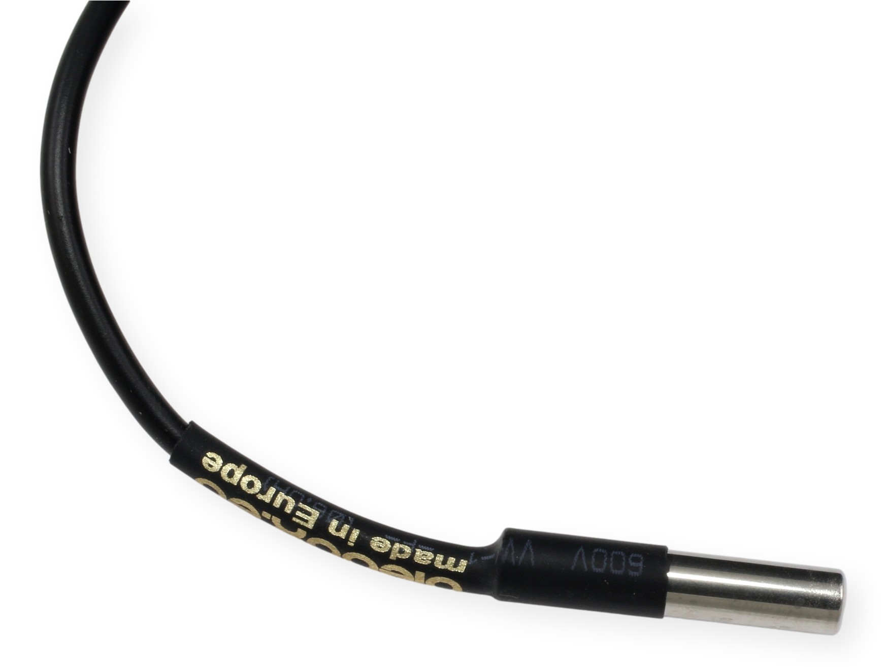 Kabel BleBox 30m BleBox probe 30m - czarny kabel z metalowym końcem i oznaczeniami technicznymi