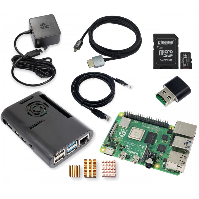 Raspberry Pi 4 Model B 4GB zestaw z kartą microSD 64GB, obudową, zasilaczem i akcesoriami