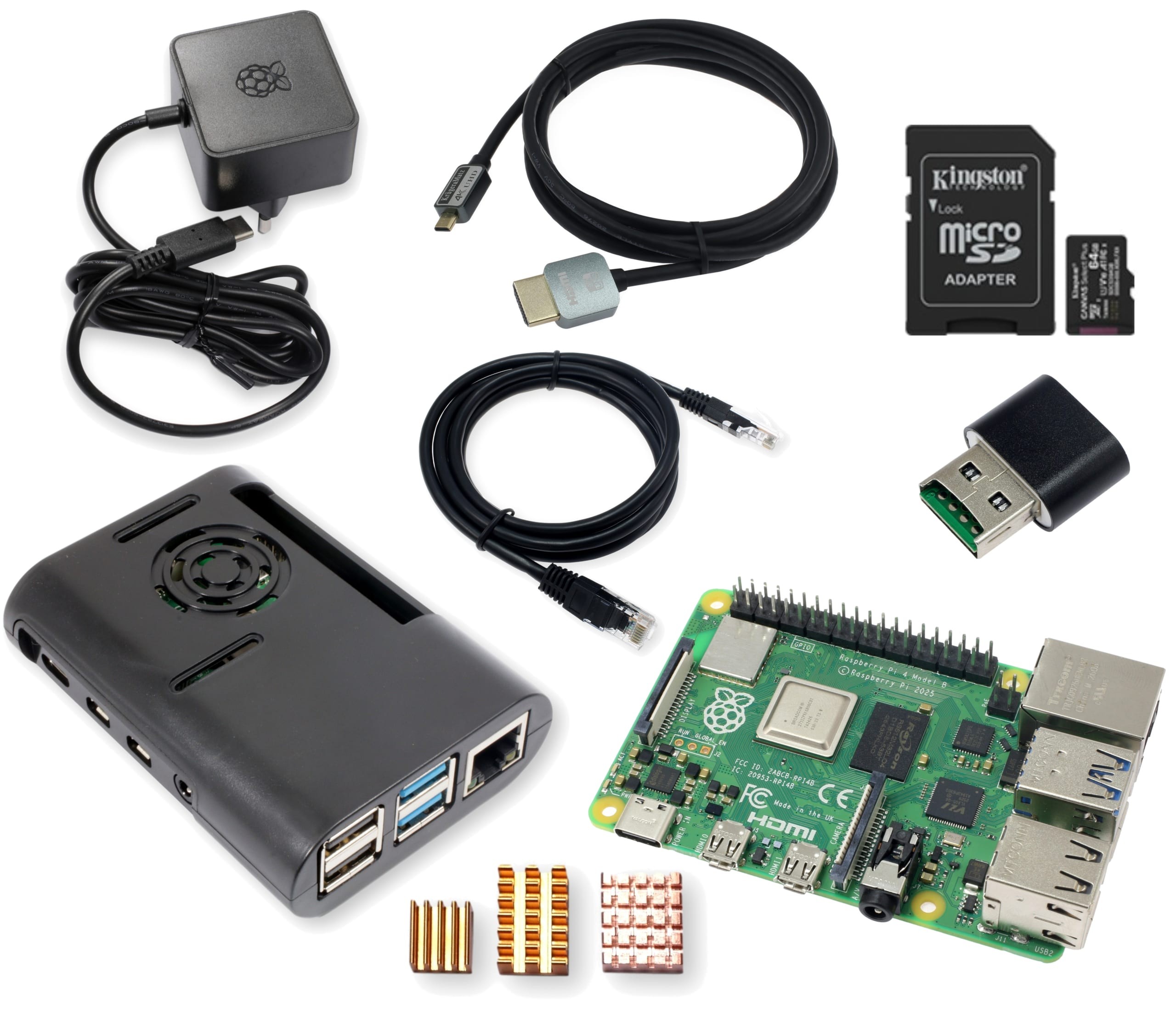 Raspberry Pi4B 4GB - kompletny zestaw do uruchomienia Zestaw Raspberry Pi4B 4GB - płyta główna, obudowa, kabel HDMI, sieć przewodowa, zasilacz, karta microSD i akcesoria