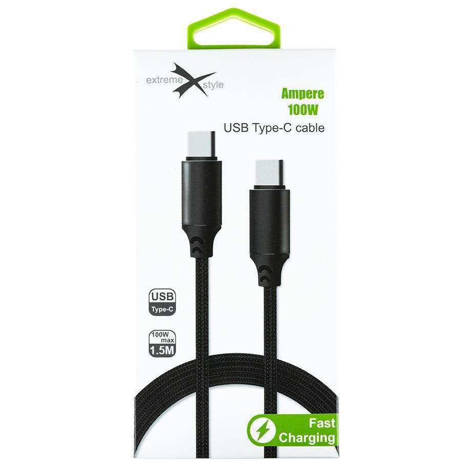 Kabel USB typ-C 1,5 m - Fast Charging 100W Wzmocniony kabel Ampere USB typ-C - szybkie ładowanie 100 W