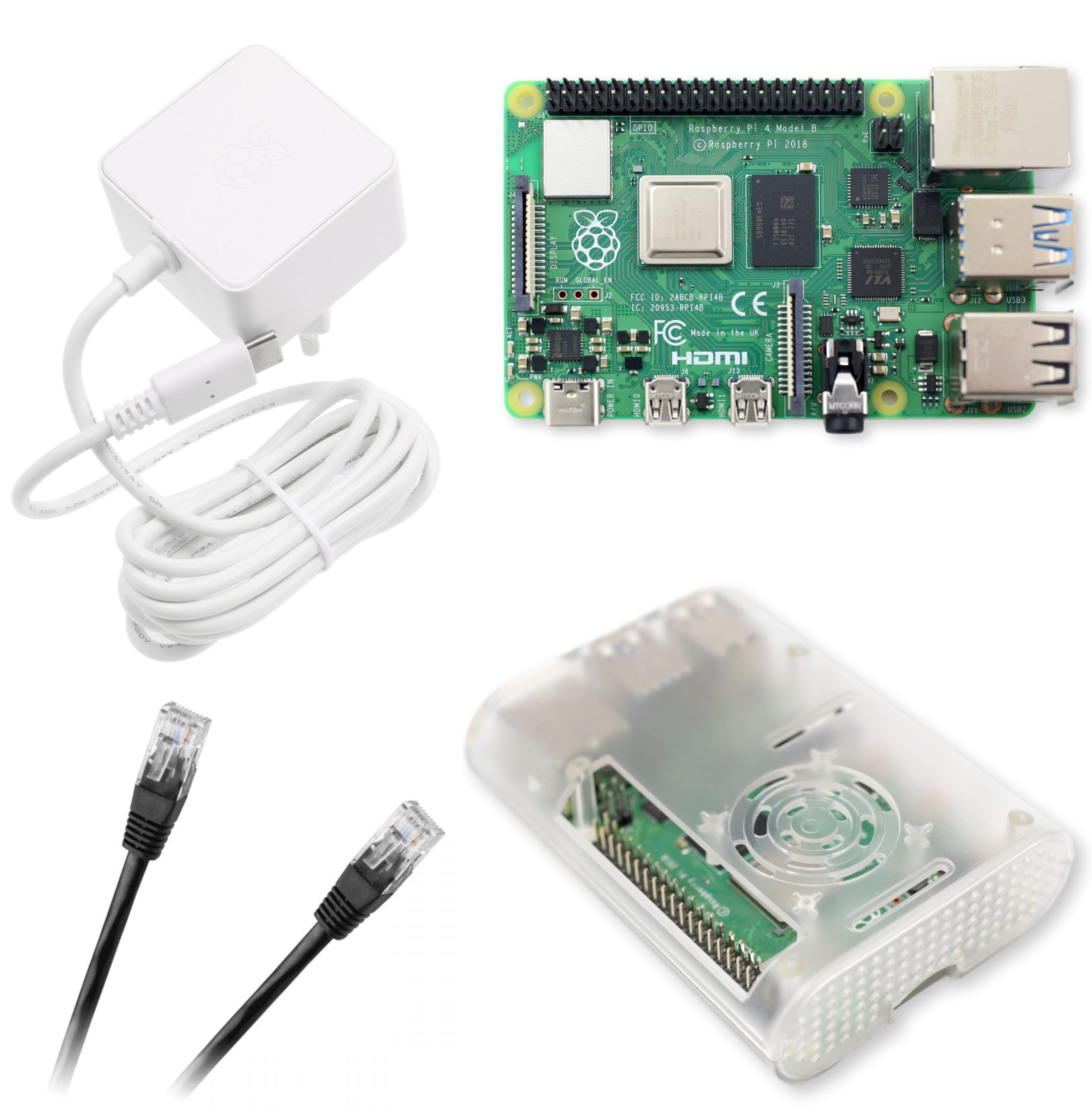 Raspberry Pi 4 Model B 2 GB w kompletnym zestawie Zestaw Raspberry Pi 4B 2GB w transparentnej obudowie zasilany oficjalnym zasilaczem