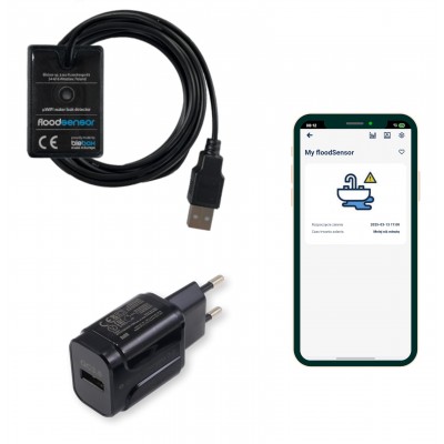 Zestaw BleBox floodSensor czujnik zalania WiFi z zasilaczem Ampere 18 W i kablem USB-C