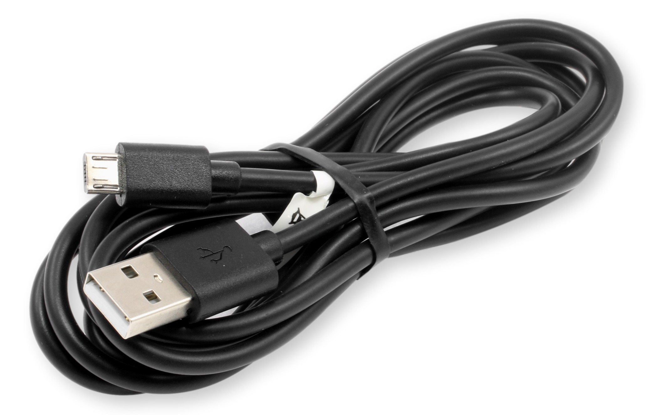 Kabel microUSB 2m czarny, zwinąty z gumką