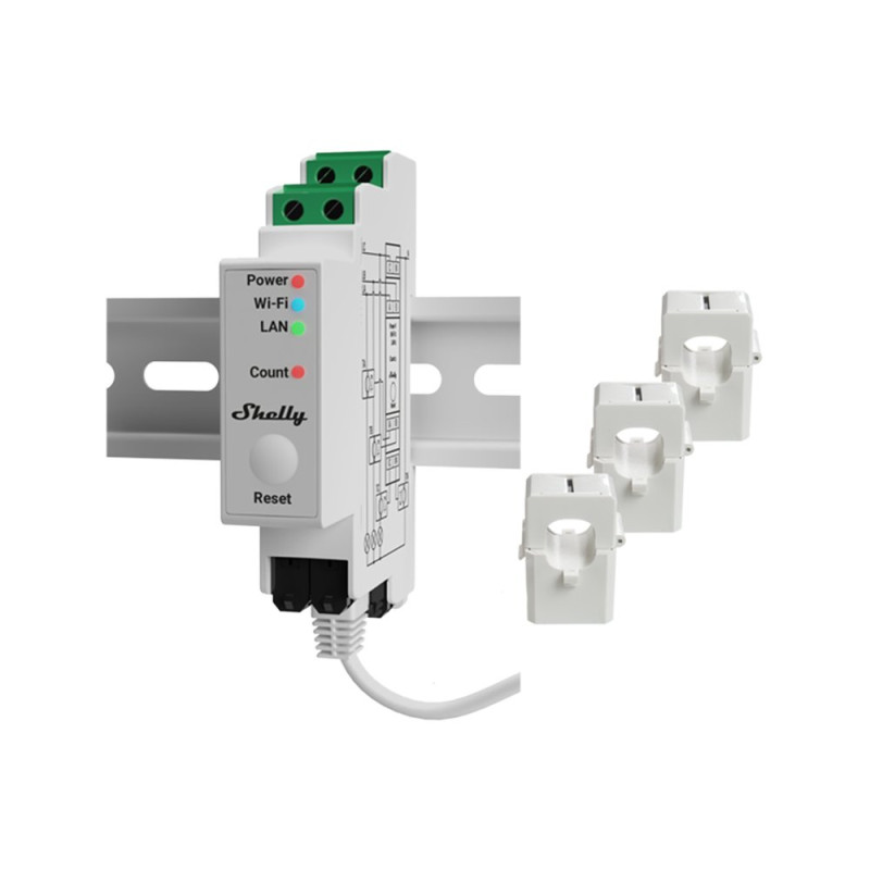 Shelly Pro 3EM V2 120A - trójfazowy dwukierunkowy licznik energii Matter WiFi LAN z 3 przekładnikami CT