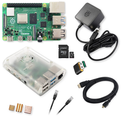 Raspberry Pi 4 Model B 2GB zestaw 64GB z zasilaczem, przezroczystą obudową i micro HDMI